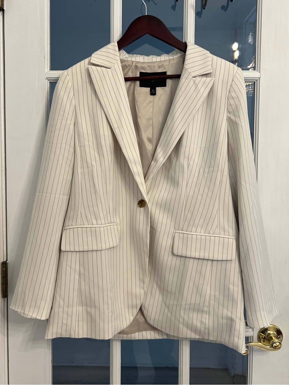 BANANA REPUBLIC Women’s White Pinstripe Long & Lean Sculpted Suit Blazer Size 10